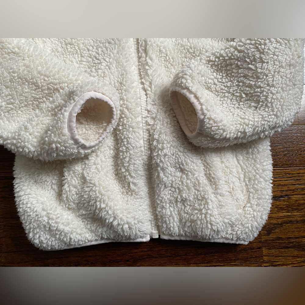 3T toddler girl sherpa fleece zip up hoodie Old Navy Cream White Jacket bear ear - Picture 6 of 16